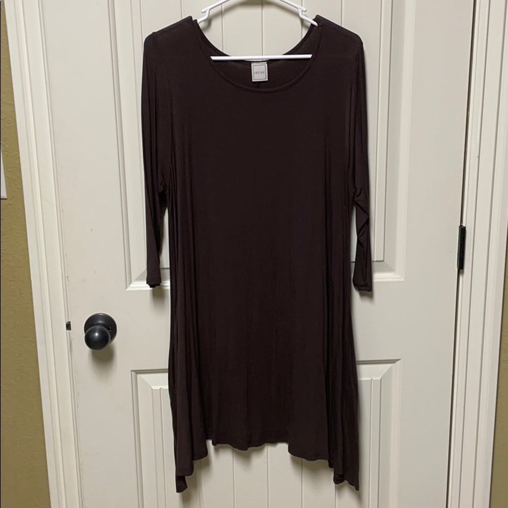 Brown 3quarter sleeve tunic with pockets